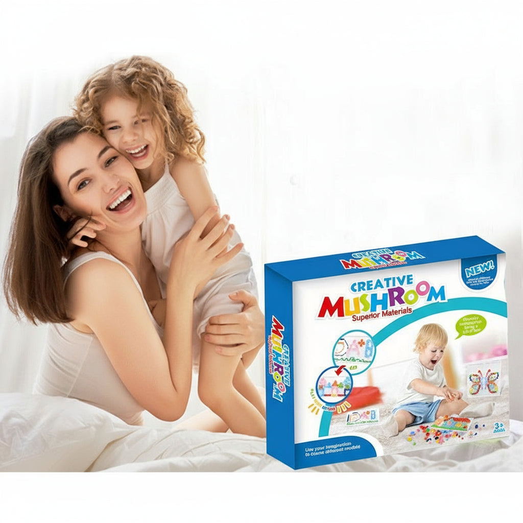 Tablero de rompecabezas de clavijas con forma de hongo para niños