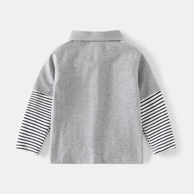 Boys Layered Look Polo Collar Long Sleeve T-Shirt