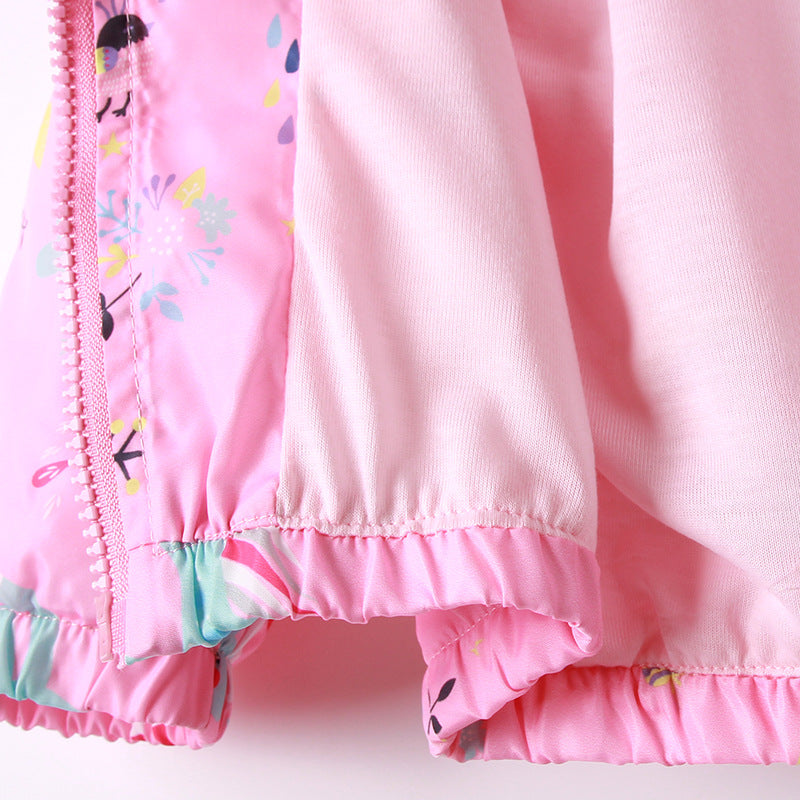 Girls Cartoon Pattern Hooded Zip-Up Jacket