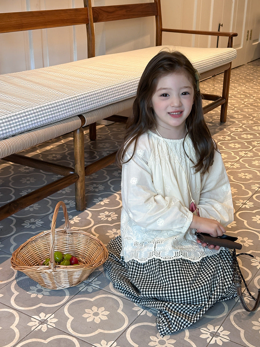 Camisa de Manga Larga Bordada con Flores para Niñas Casual