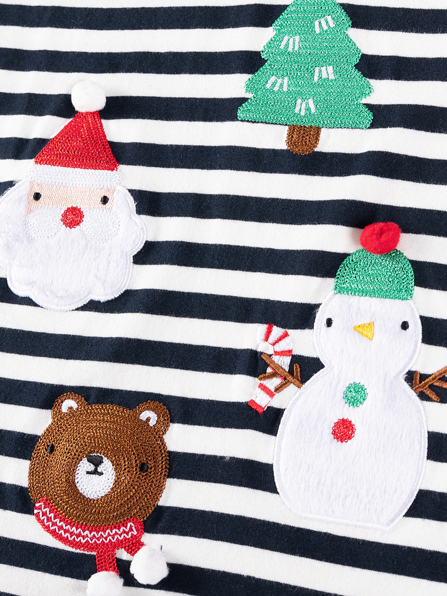 Autumn Christmas Boys Outfit Cartoon Striped Set