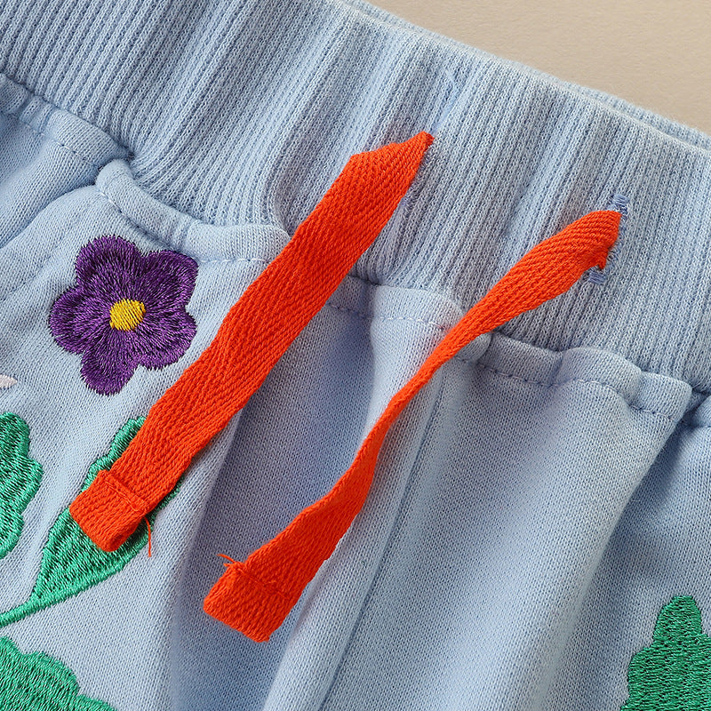 Girls Sports Pants Kids Trendy Embroidered Long Sweatpants