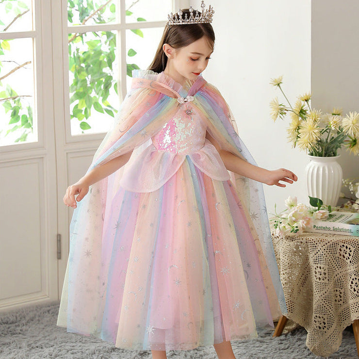 Girls Rainbow Princess Dress – Tulle Birthday Party Costume Dress for Kids