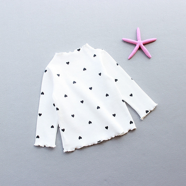 Girls’ Heart Ribbed Long Sleeve Cotton T-Shirt