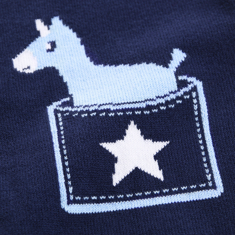 Boys V Neck Cartoon Pony Knit Cardigan