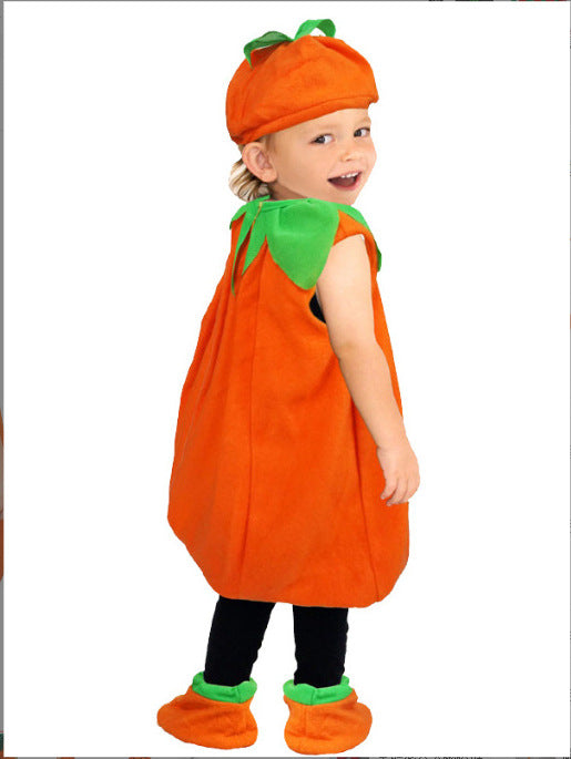 Kids Halloween Pumpkin Costume Baby Cosplay Outfit Cute Pumpkin Performance Suit