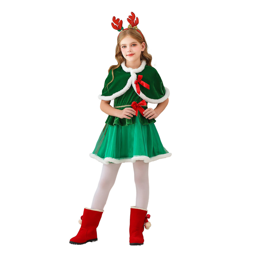 Christmas Costume Kids Cape Shawl Christmas Party Dress