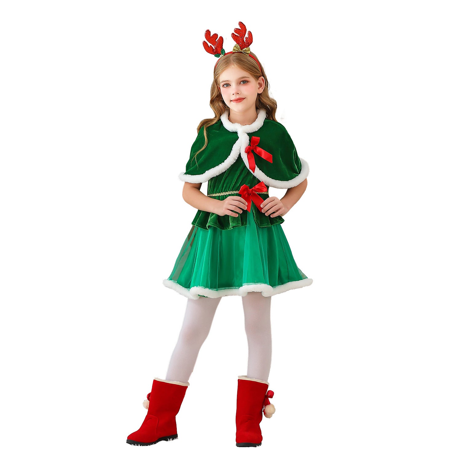 Christmas Costume Kids Cape Shawl Christmas Party Dress