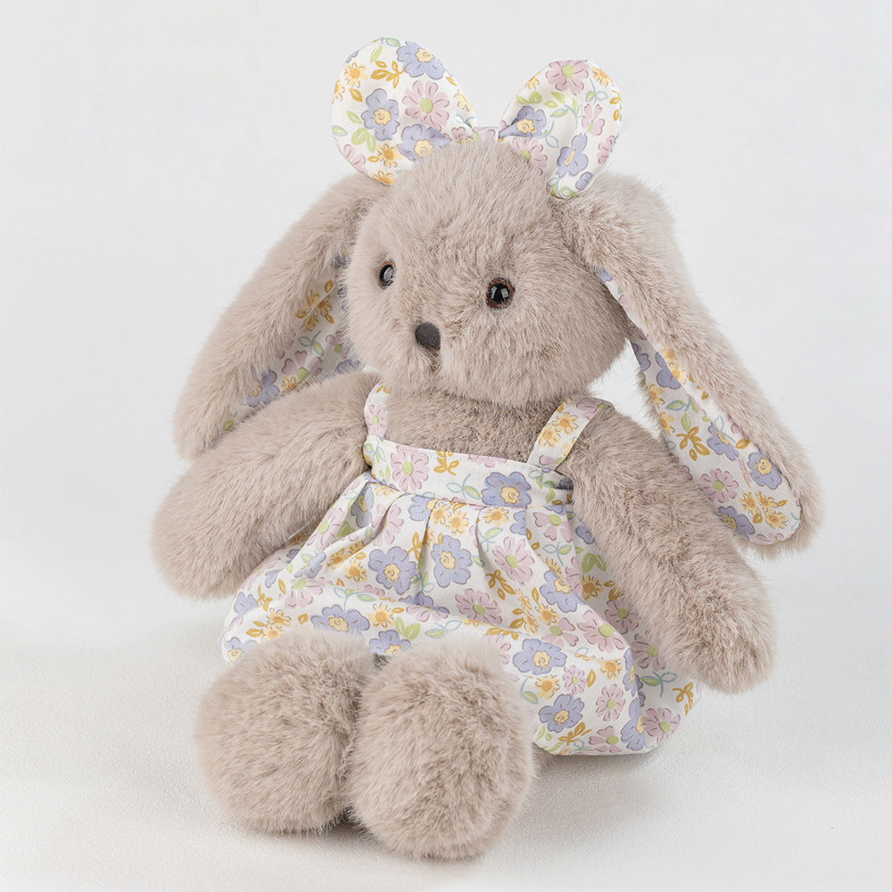 Cute Gray Bunny Comfort Plush Toy with Floral Dress