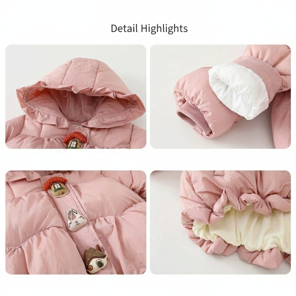 Chaqueta acolchada con capucha y forro de felpa para niñas