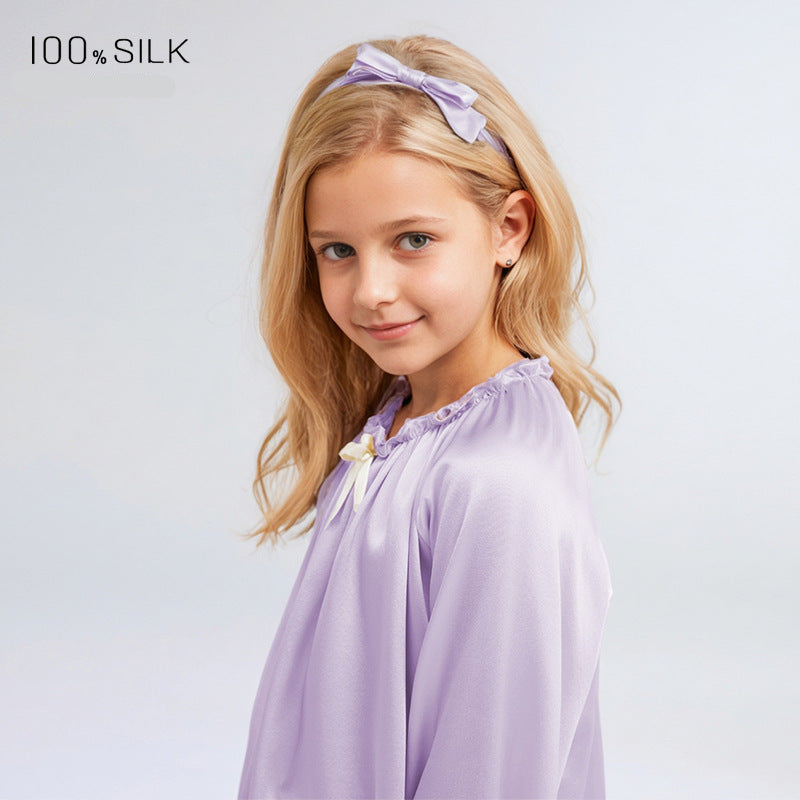 Girls Spring Fall Silk Cool Soft Skin Friendly Pajama Set