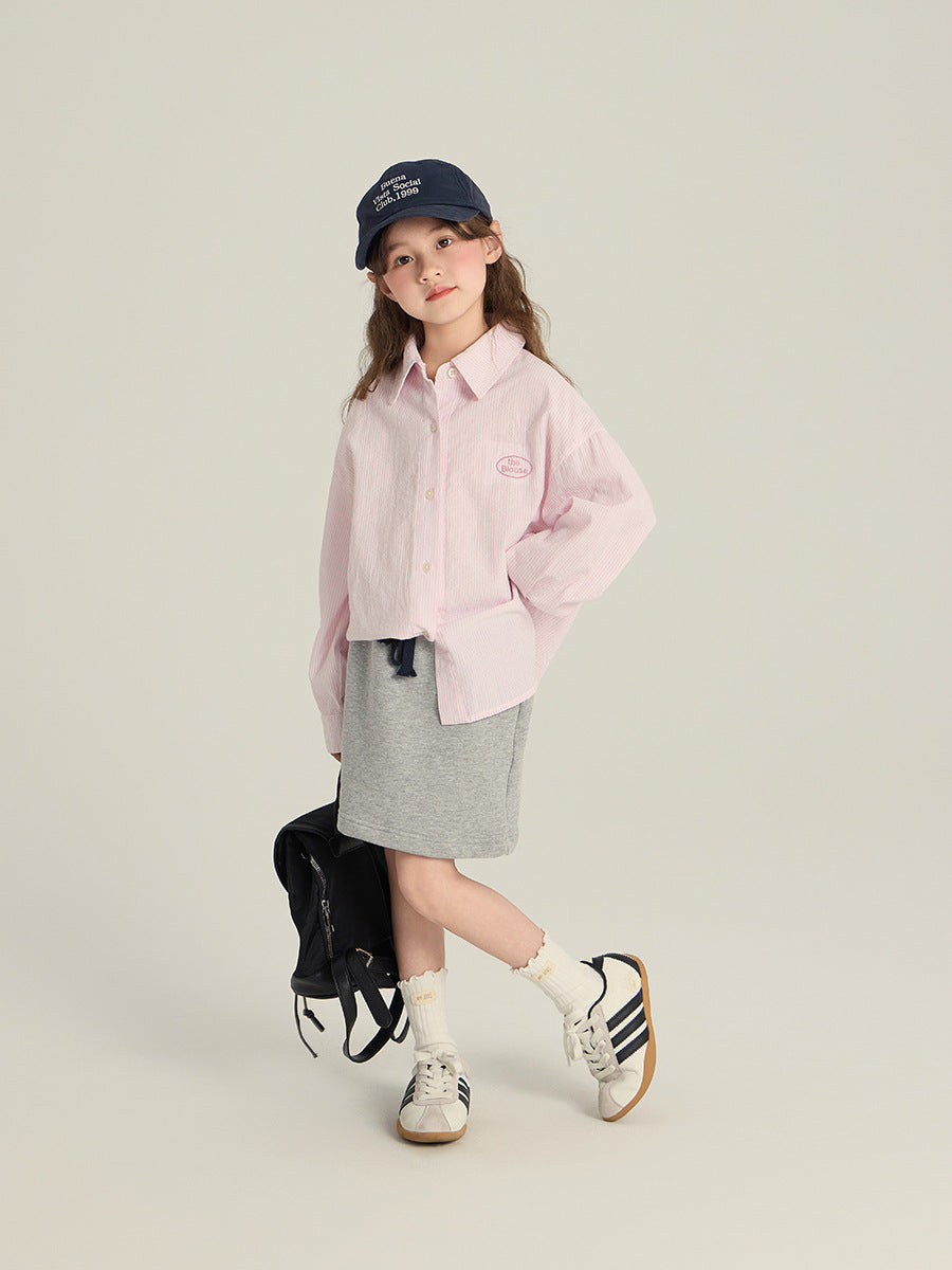 Camisa Casual de Manga Larga de Algodón a Rayas para Niñas