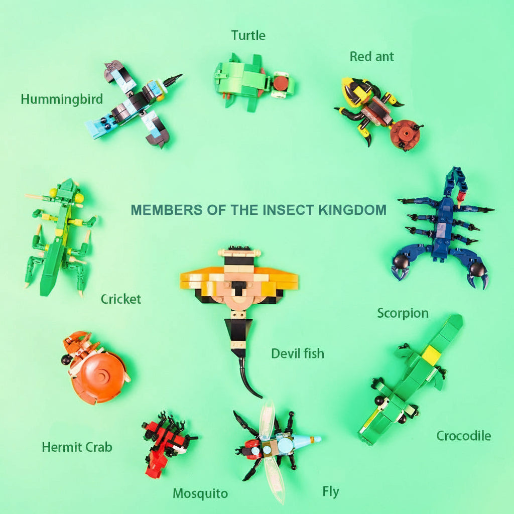Bloques de construcción del reino de los insectos para niños