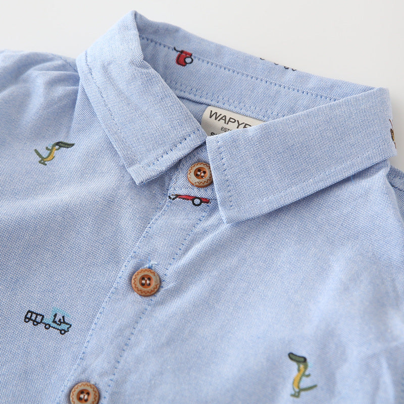 Boys’ Casual Long Sleeve Cartoon Print Shirt