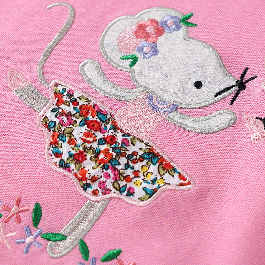 Girls’ Cute Embroidered Cotton Pullover Sweatshirt