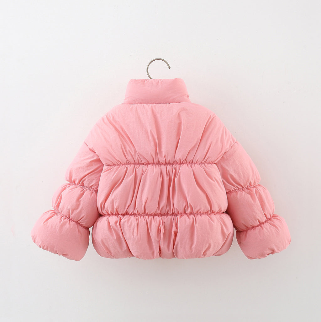 Girls Quilted Cotton Jacket with Heart Pom-Pom Fleece Lined Thick Warm Coat