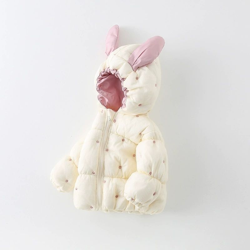 Girls Plush Lined Warm Hooded Puffer Jacket with Bunny Ears