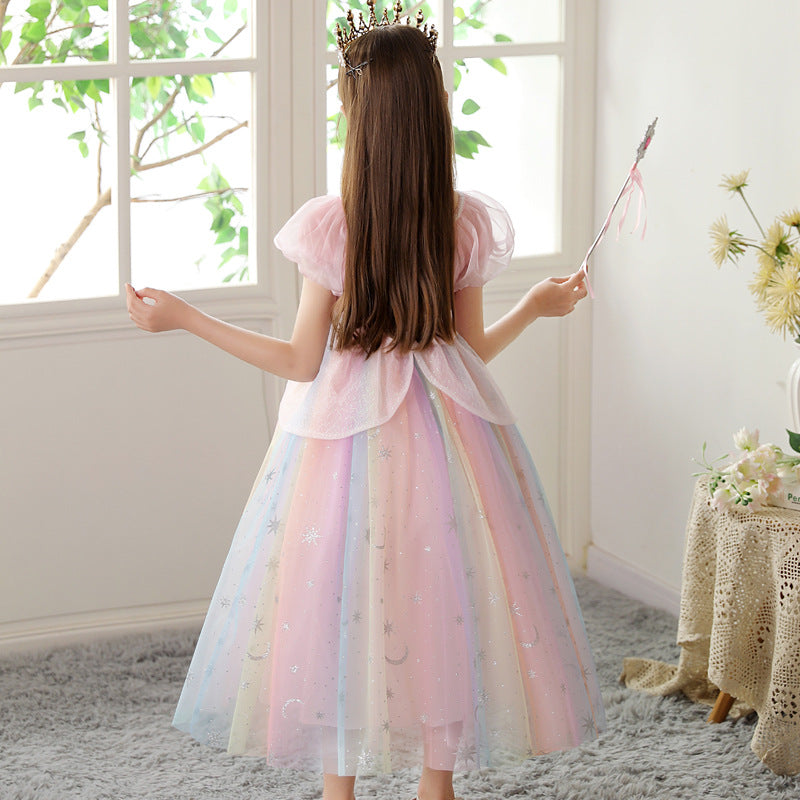 Girls Rainbow Princess Dress – Tulle Birthday Party Costume Dress for Kids