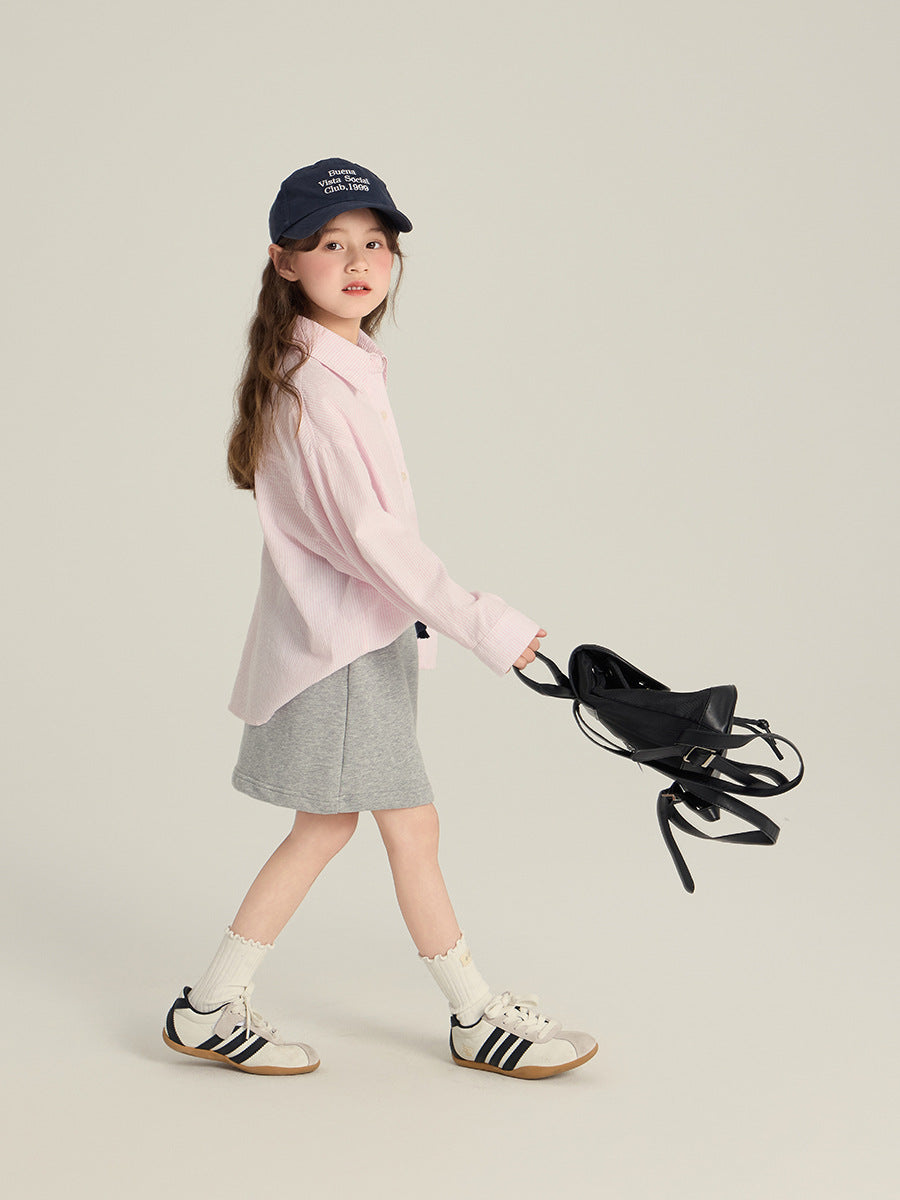 Camisa Casual de Manga Larga de Algodón a Rayas para Niñas