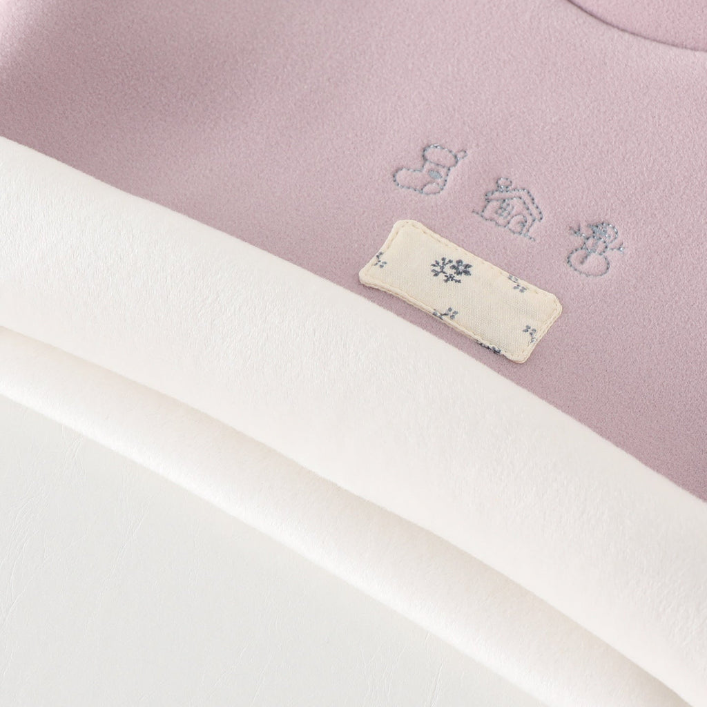 Girls Sweet Embroidered Patch Stand Collar Fleece-Lined Long Sleeve Top