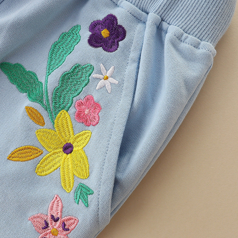 Girls Sports Pants Kids Trendy Embroidered Long Sweatpants