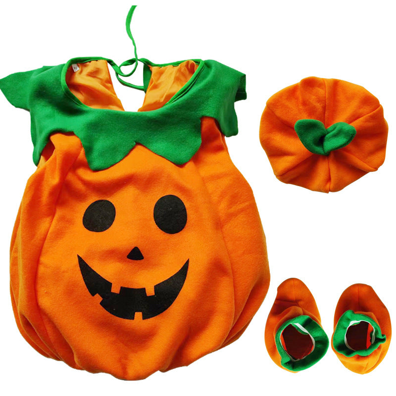 Kids Halloween Pumpkin Costume Baby Cosplay Outfit Cute Pumpkin Performance Suit