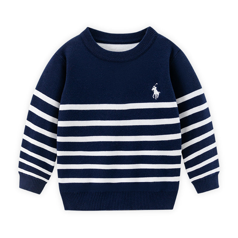 Boys Embroidered Crew Neck Knit Sweater