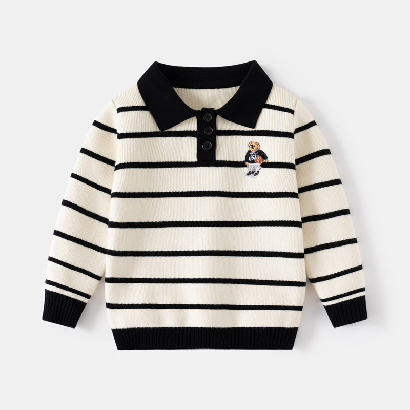 Boys Cartoon Embroidered Collared Sweater