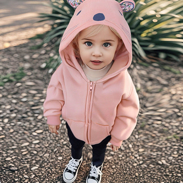 Girls Fleece Lined Cute Bunny Hooded Jacket