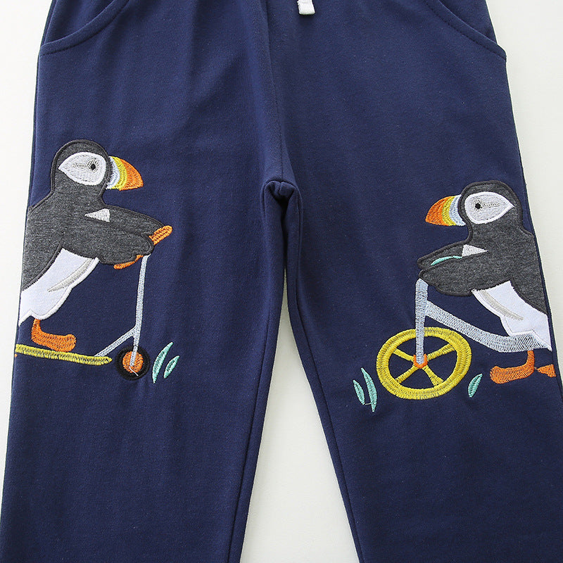 Boys Fall Sweatpants Trendy Cartoon Embroidered Kids Long Pants