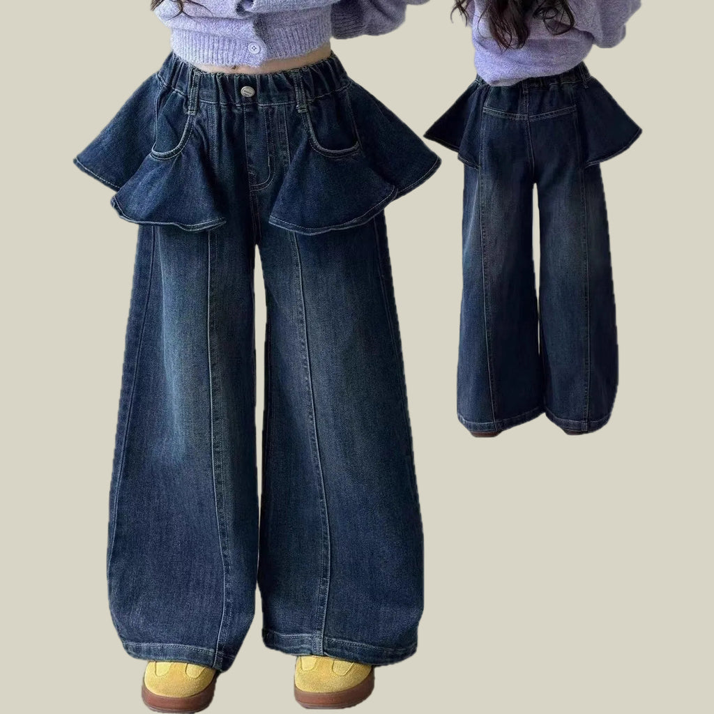 Pantalon Large Décontracté à Volants pour Filles