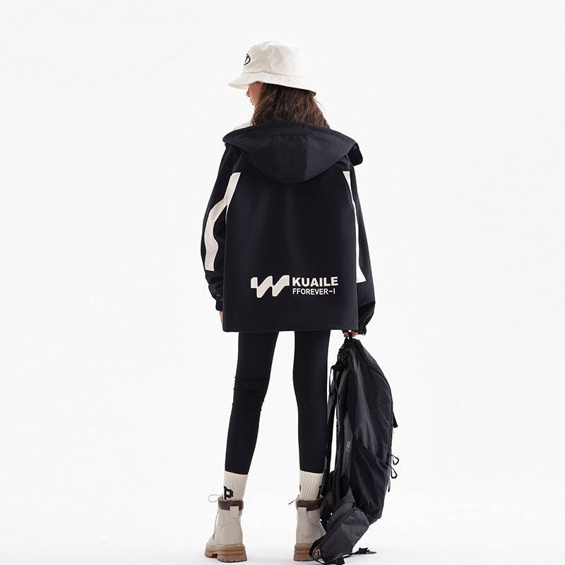 Parent-Child Reversible Hooded Windbreaker Jacket