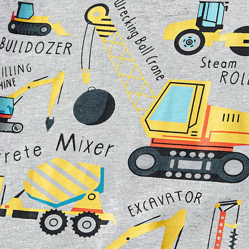 Camiseta de Manga Larga de Algodón con Estampado de Camión de Construcción para Niños