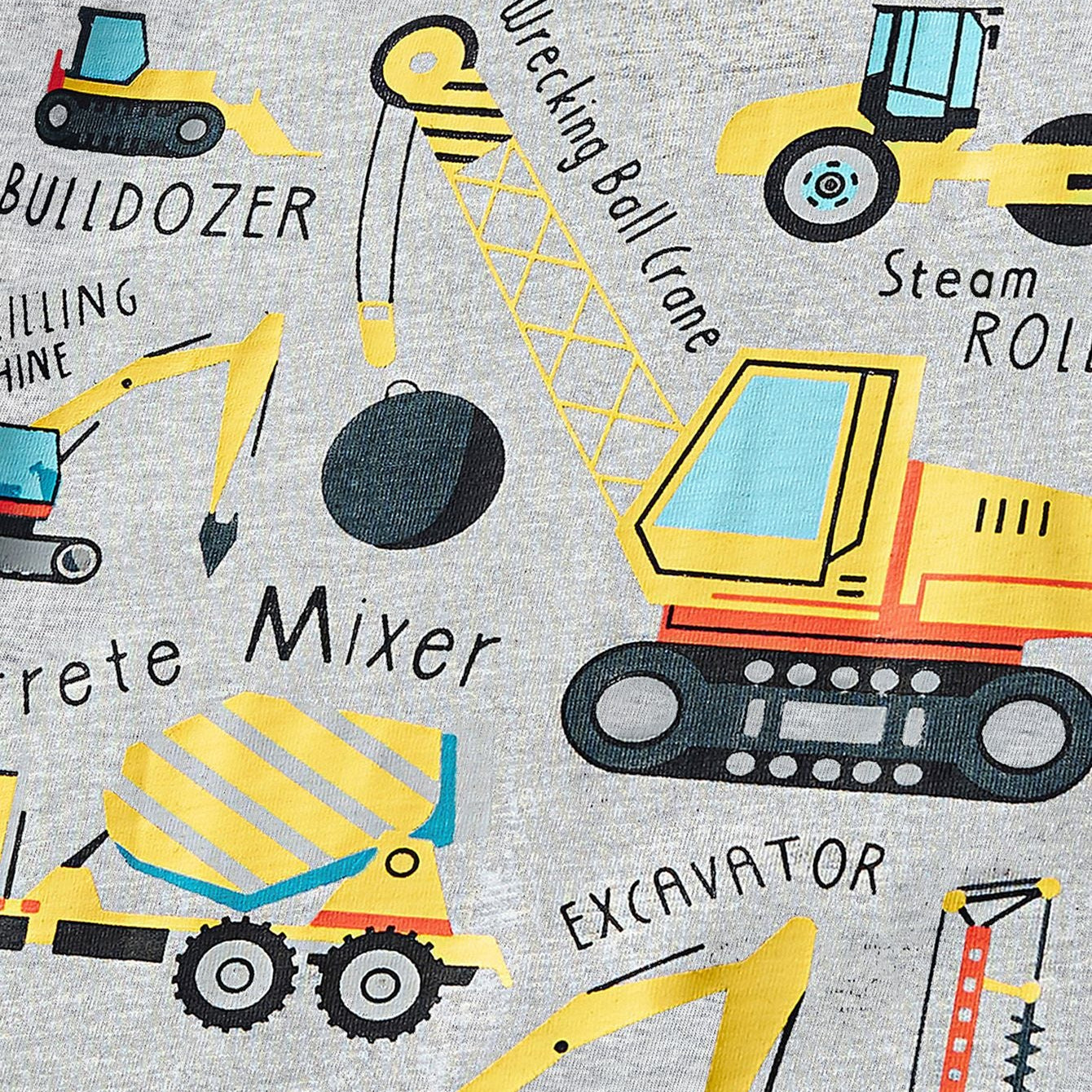 Boys’ Construction Truck Print Long Sleeve Cotton T-Shirt