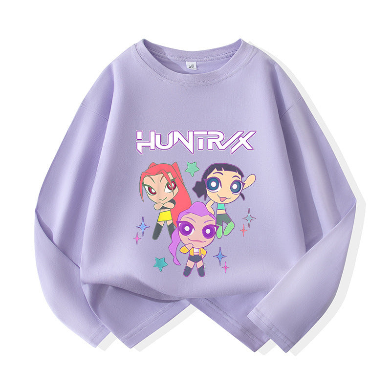 Kids Girls Cartoon Graphic Long Sleeve Cotton T-Shirt