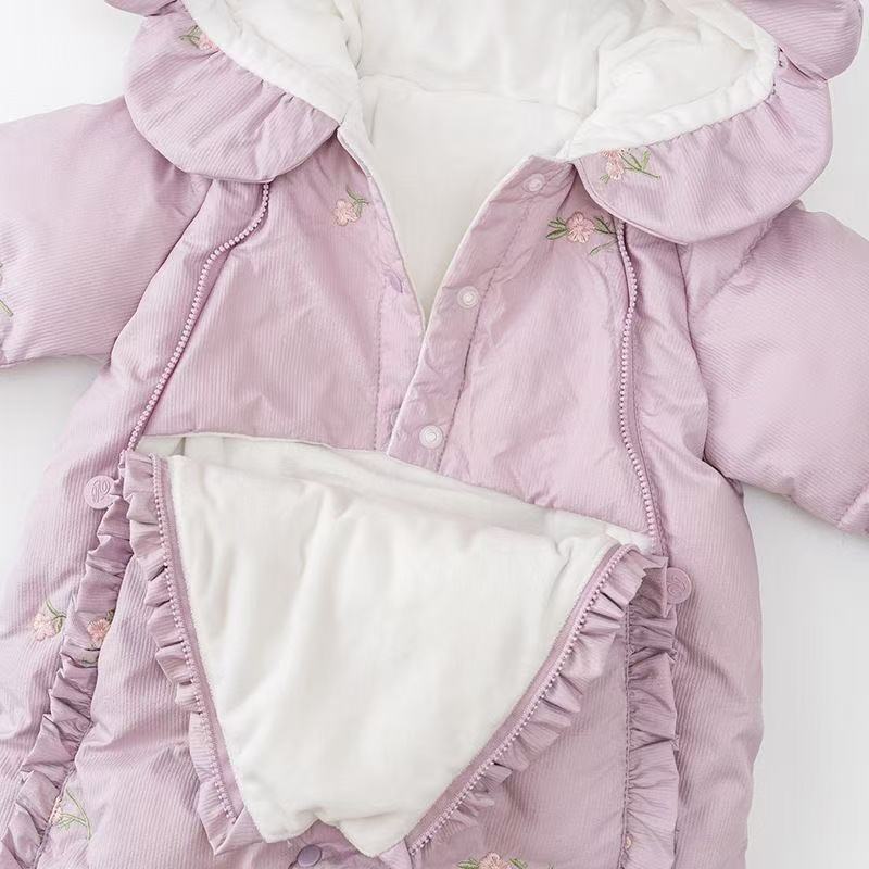 Mono de nieve de una pieza con capucha y forro polar grueso para bebé niña