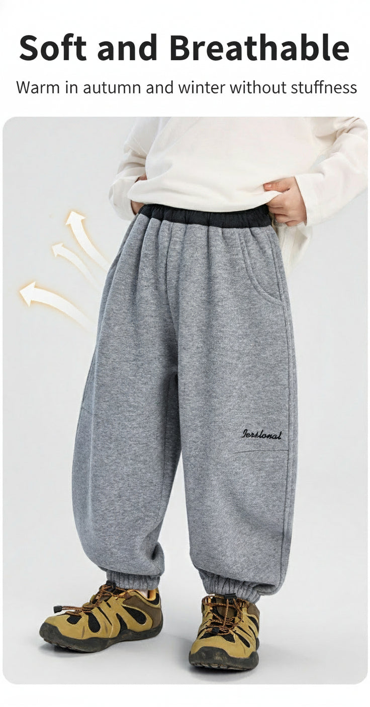 Pantalones deportivos casuales y cálidos con forro polar para niños