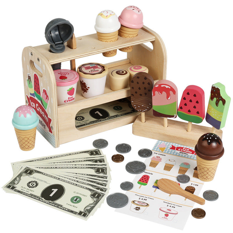 Children's Wooden Ice Cream Stand Pretend Play Toy