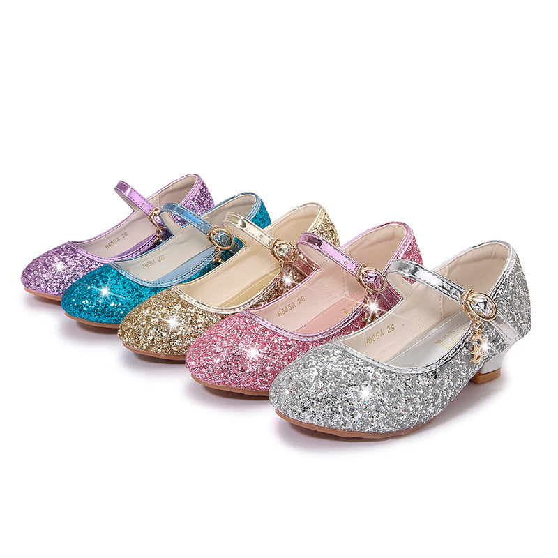 Girls Silver Sequin Performance Shoes - Sparkly Dance Recital Dress Shoes