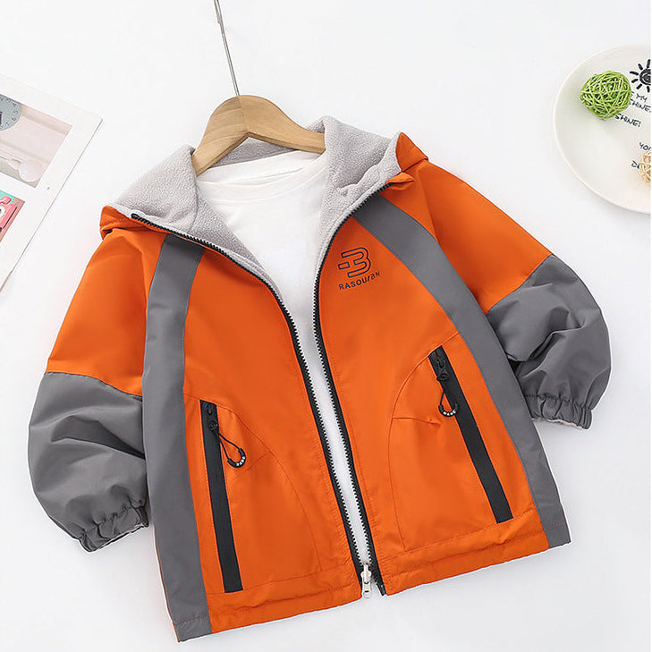 Parent-Child Reversible Fleece-Lined Hooded Windbreaker Jacket
