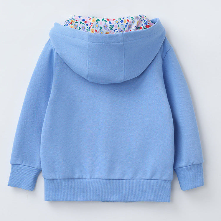 Girls’ Cartoon Embroidered Hooded Cotton Jacket
