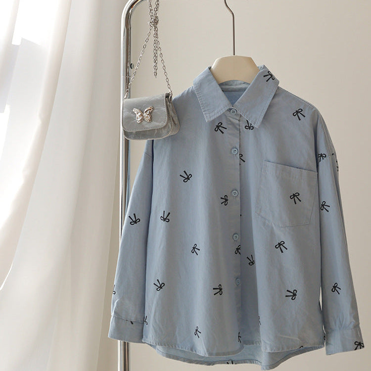 Girls’ Bow Print All-Over Long Sleeve Casual Shirt