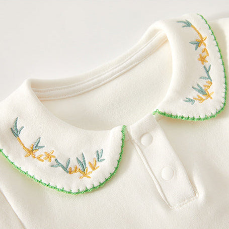 Blusa de Manga Larga con Cuello Peter Pan y Bordado Floral para Niñas