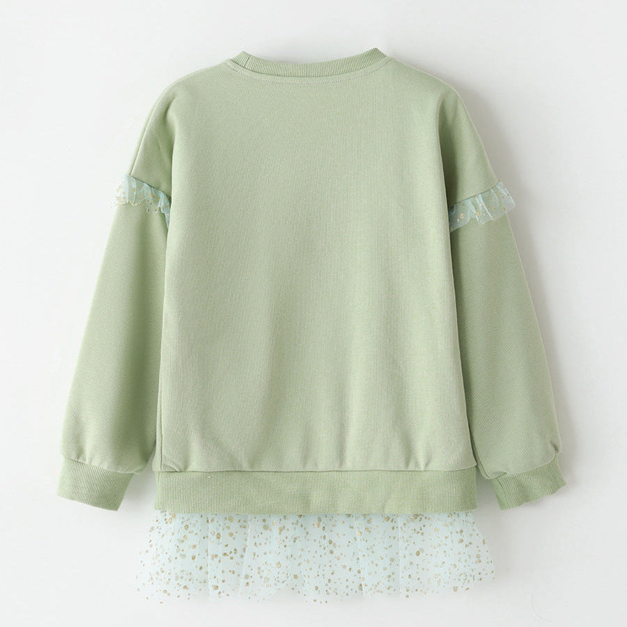 Girls’ Cotton Embroidered Mesh Pullover Sweatshirt