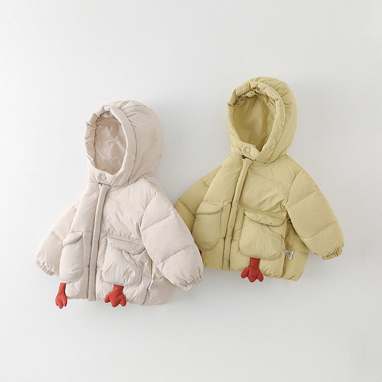 Chaqueta de plumón gruesa y cálida con capucha de dibujos animados para bebés y niños pequeños