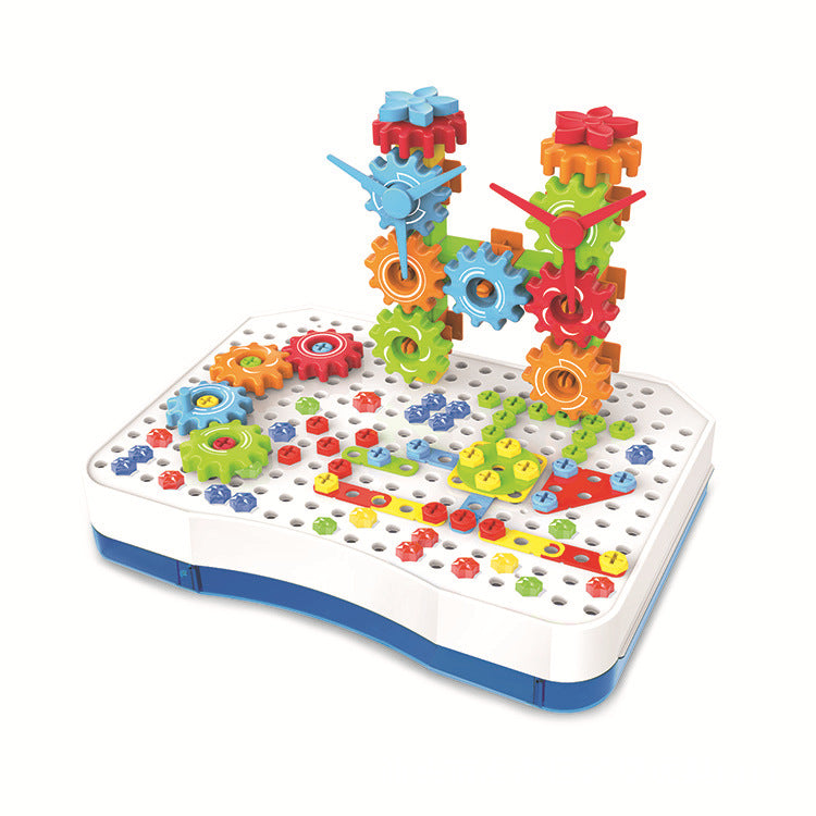 Tablero de engranajes con rompecabezas de taladro eléctrico 3D para niños