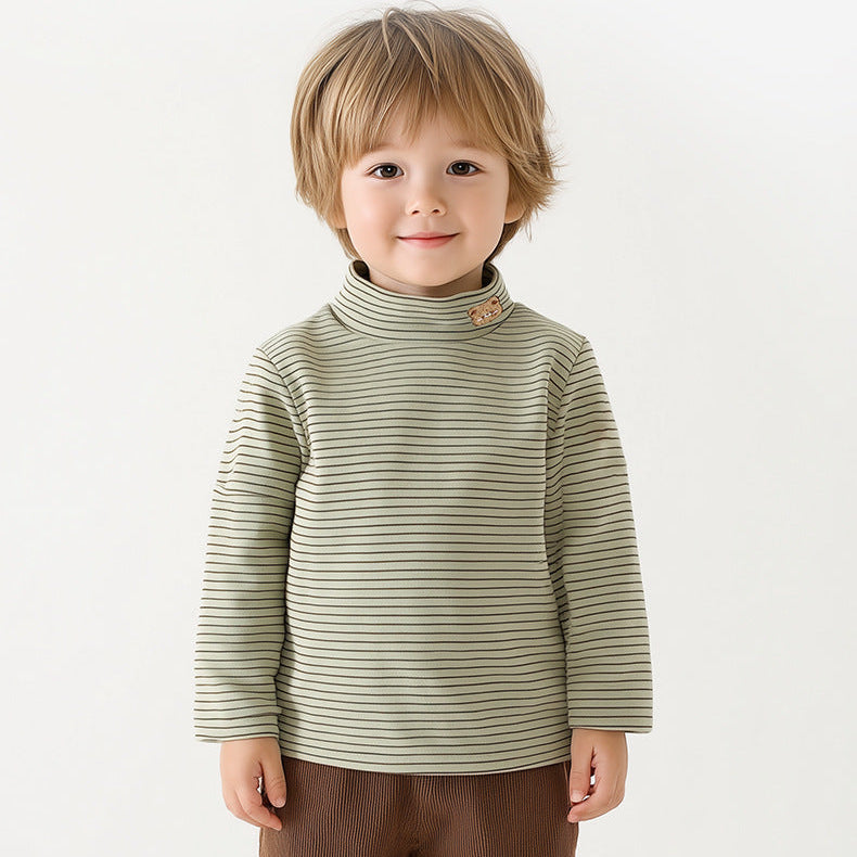 Kids Striped Mock Neck Thermal Long Sleeve T-Shirt