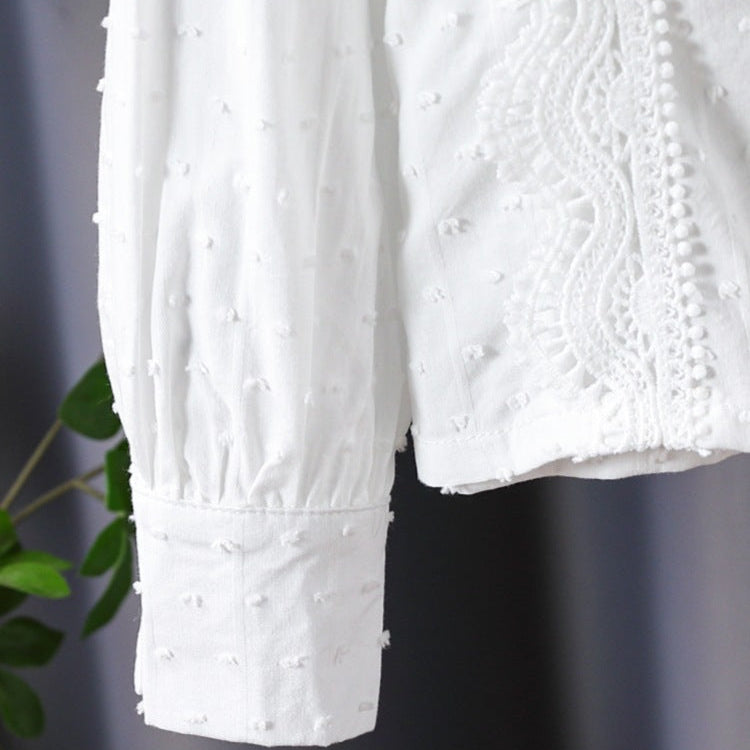 Girls’ Preppy White Cotton Long Sleeve Shirt