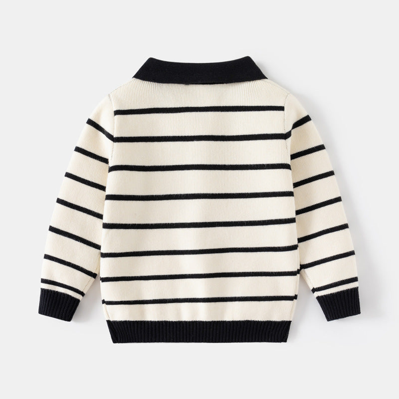 Boys Cartoon Embroidered Collared Sweater