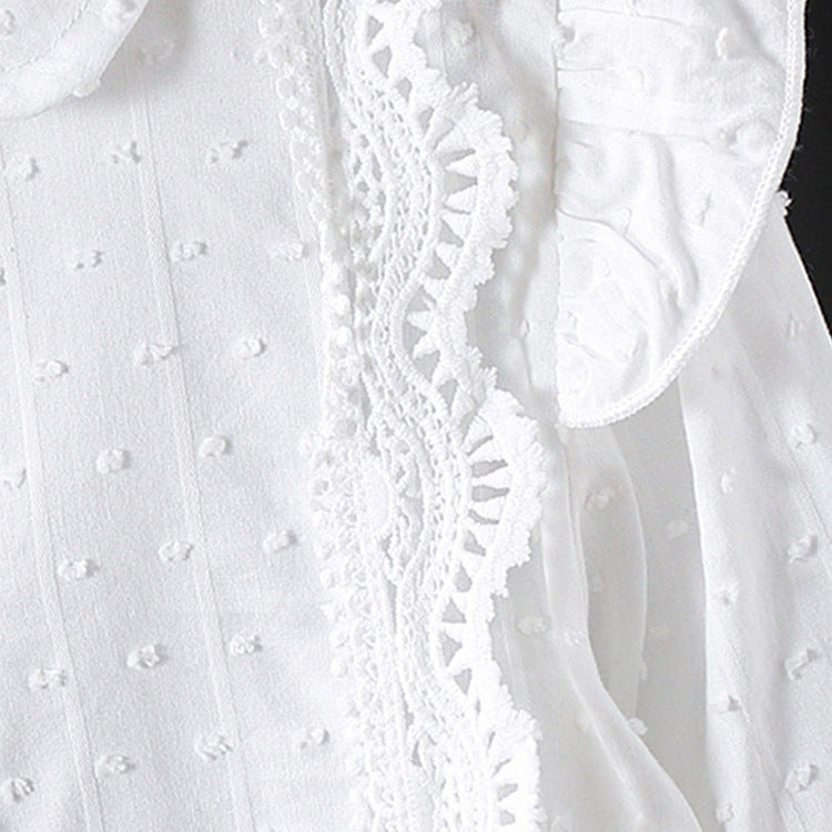 Girls’ Preppy White Cotton Long Sleeve Shirt